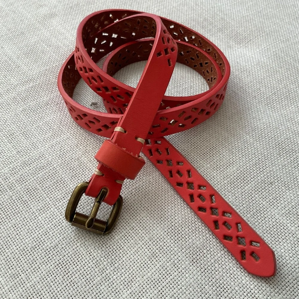 Leather Cutout Geometric Pattern Adjustable  Belt Size S NWOT